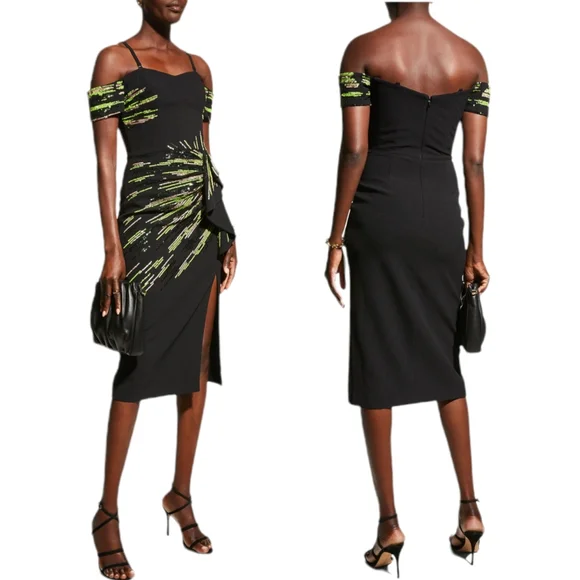 Dress the Population Black Green Sequin Midi Dress - Picture 3 of 14